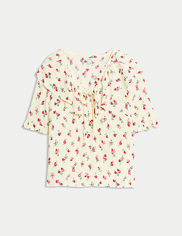 Floral Frill Neck Tie Detail Top - CZ