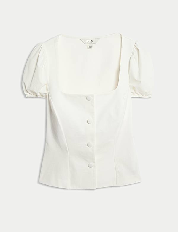 Square Neck Button Through Top - GR