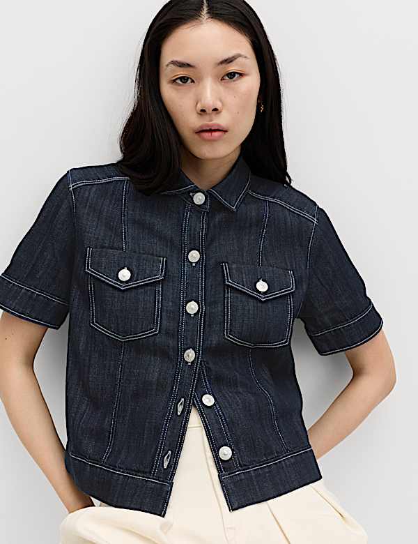 Cotton Rich Denim Utility Short Sleeve Shirt