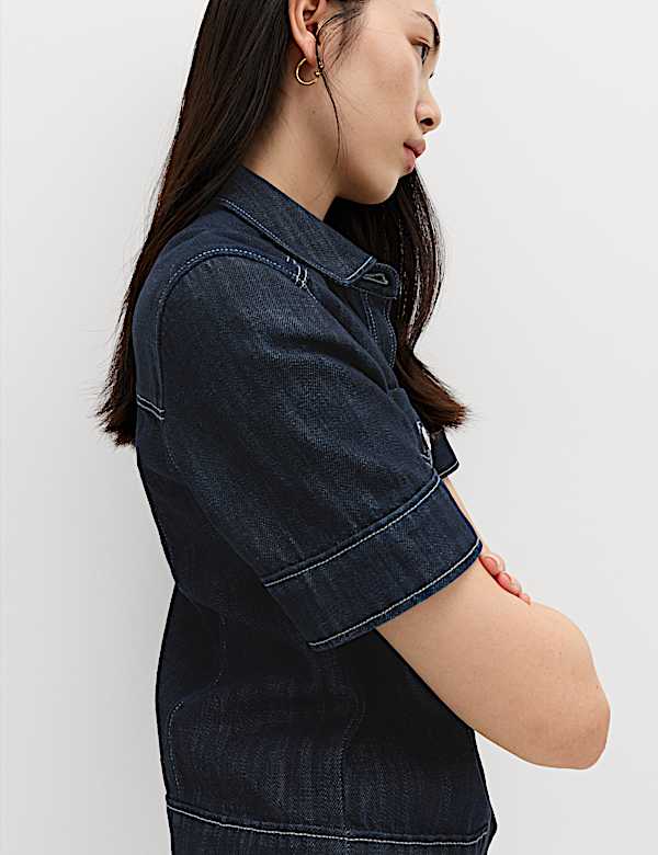 Cotton Rich Denim Utility Short Sleeve Shirt