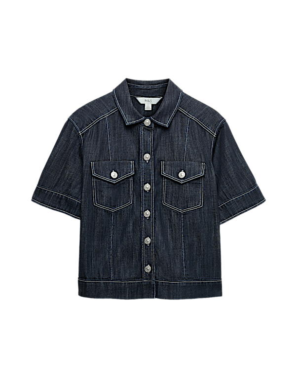 Cotton Rich Denim Utility Short Sleeve Shirt