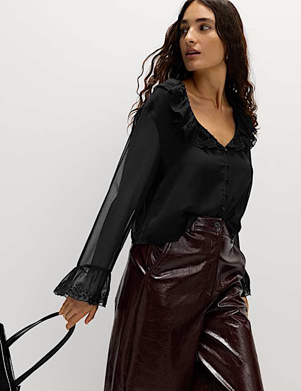 Broderie Frill Detail Blouse - NO
