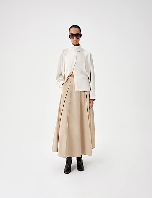 Satin Blouson Back Frill Blouse - DE