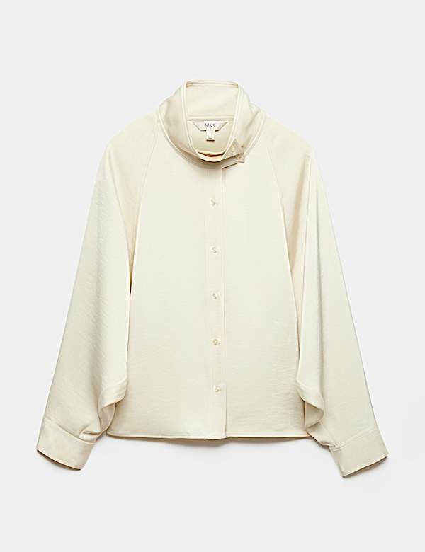 Satin Blouson Back Frill Blouse - DE