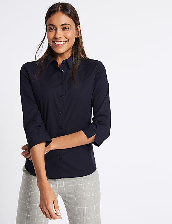 Cotton Rich Split 3/4 Sleeve Shirt