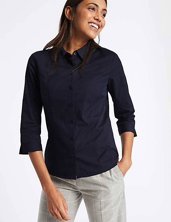 Cotton Rich Split 3/4 Sleeve Shirt