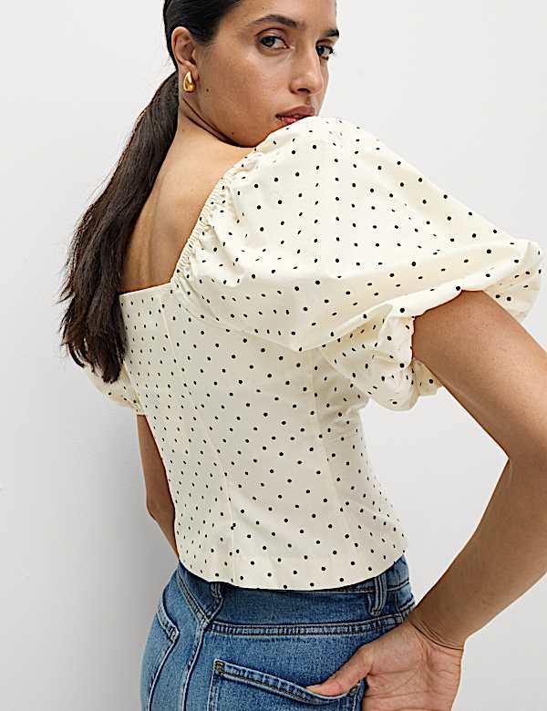 Pure Cotton Square neck Polka Dot Bow Top - TW