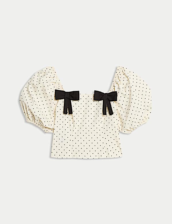 Pure Cotton Square neck Polka Dot Bow Top - TW