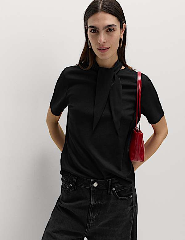 Pure Cotton Scarf Detail Top - DK