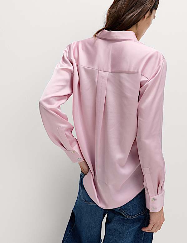 Satin Collared Button Through Shirt - ID