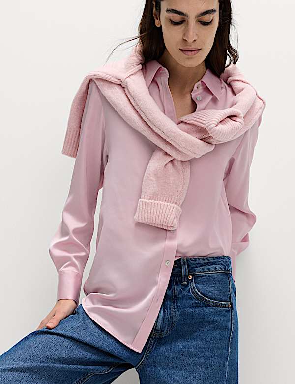 Satin Collared Button Through Shirt - ID