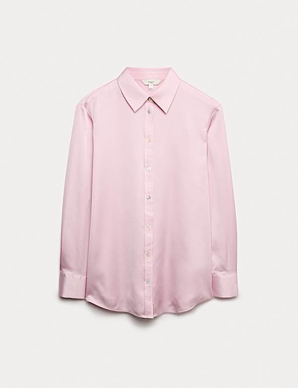 Satin Collared Button Through Shirt - ID