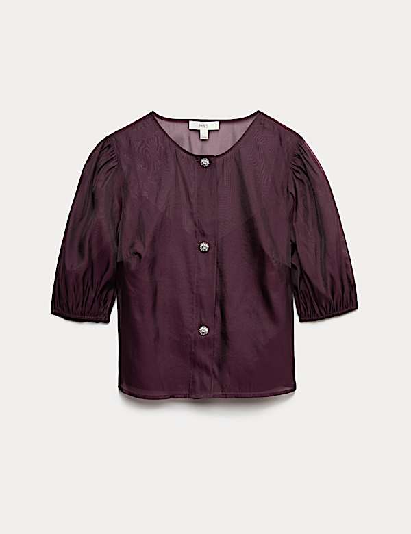 חולצת אורגנזה עם עיטורים וכפתורים - IL