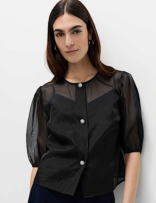 Organza Embellished Button Detail Top - JP