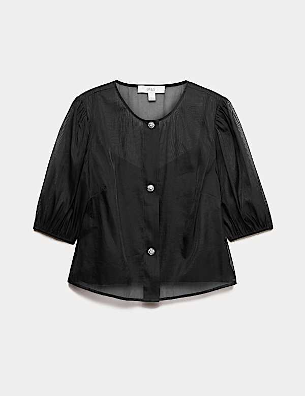 Organza Embellished Button Detail Top - JP