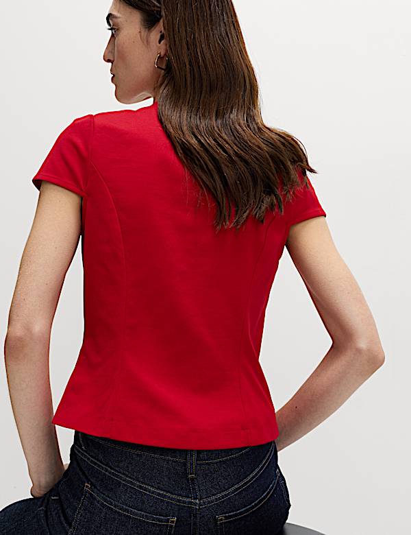 Round Neck Fitted Button Detail Top - LV