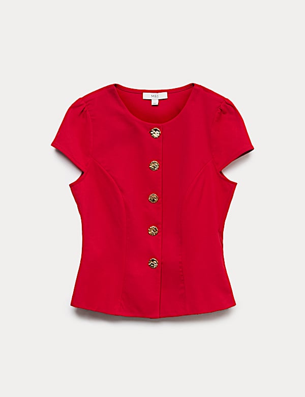 Round Neck Fitted Button Detail Top - MX
