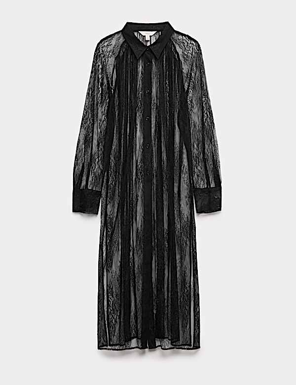 Lang geschnittenes Hemd mit Kragen und Spitze - DE