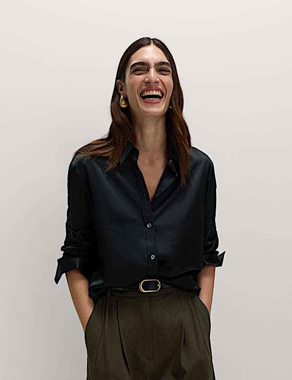 Satin Collared Button Through Shirt - NO