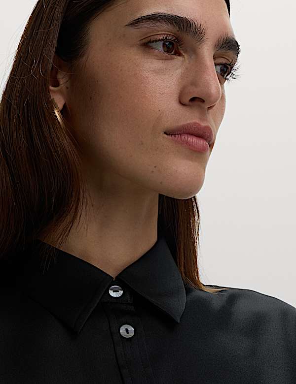 Satin Collared Button Through Shirt