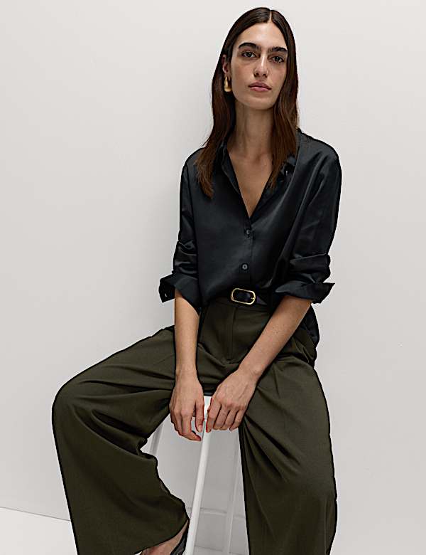 Satin Collared Button Through Shirt