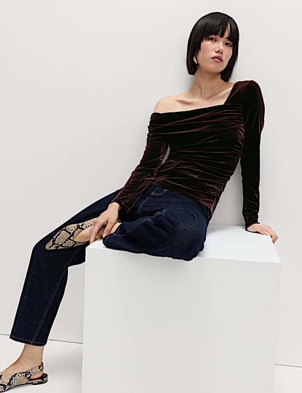 Βελούδινο τοπ με έναν ώμο και ασύμμετρη λαιμόκοψη - GR