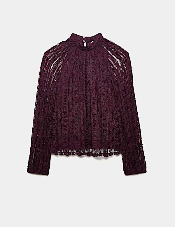 Chemisier en jersey extensible à col montant orné de dentelle - LU