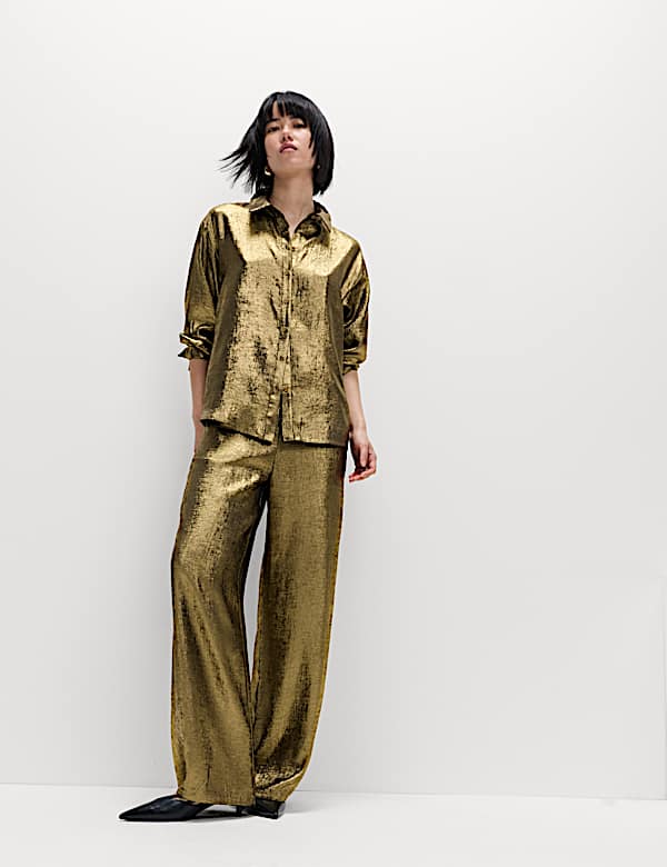 Foil Print Collared Shirt - AT