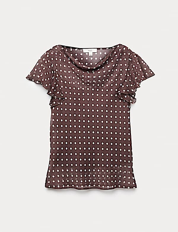 Top à manches volantées, col bénitier et motif pois - CH