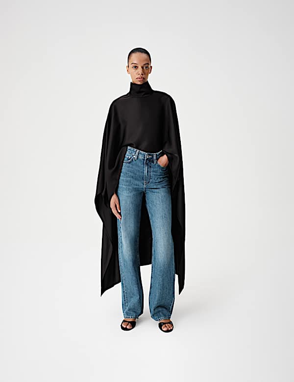 Satin Funnel Neck Longline Cape - NL