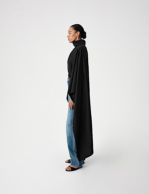Satin Funnel Neck Longline Cape - NL