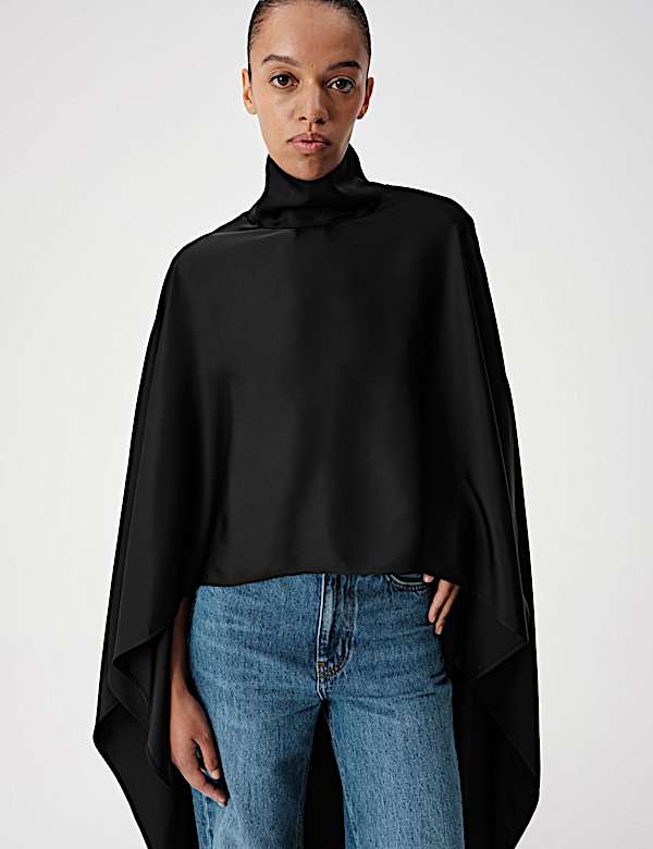 Satin Funnel Neck Longline Cape - NL