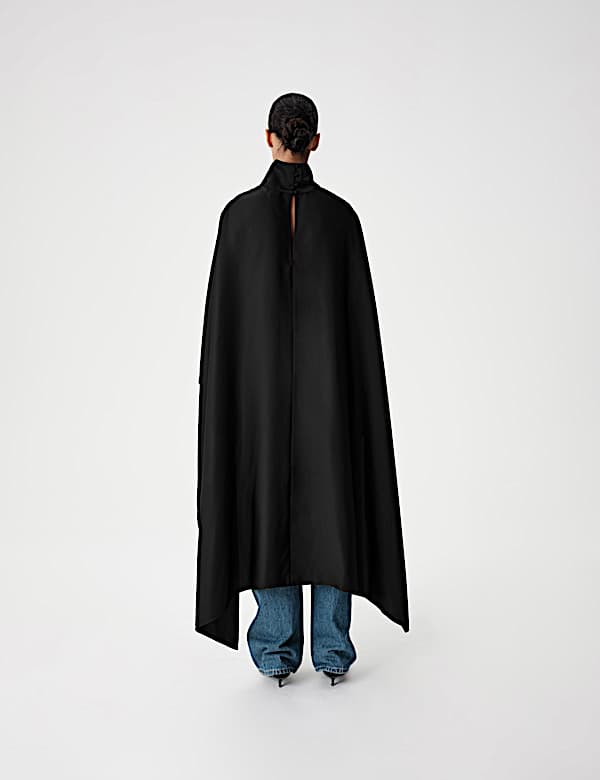 Satin Funnel Neck Longline Cape - NL