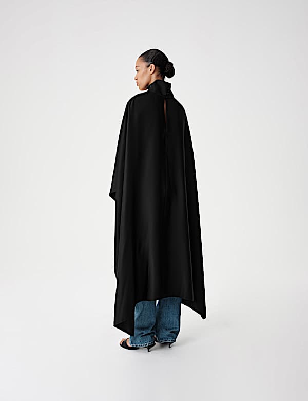 Satin Funnel Neck Longline Cape - NL