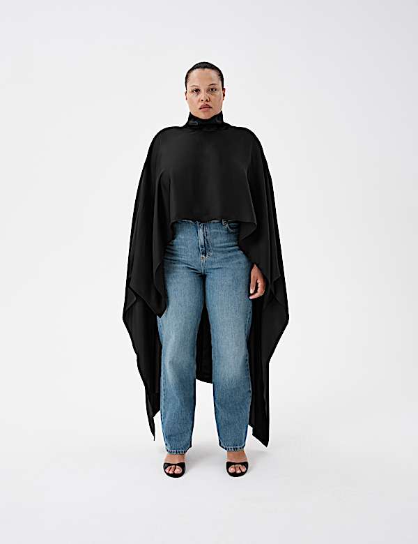 Satin Funnel Neck Longline Cape - ES