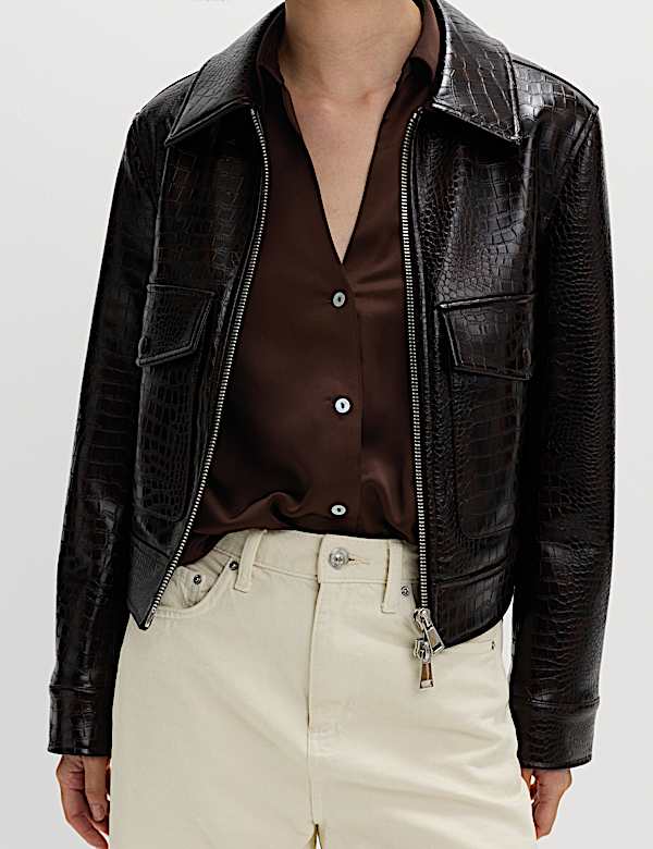 Satin V-Neck Collared Shirt - ID