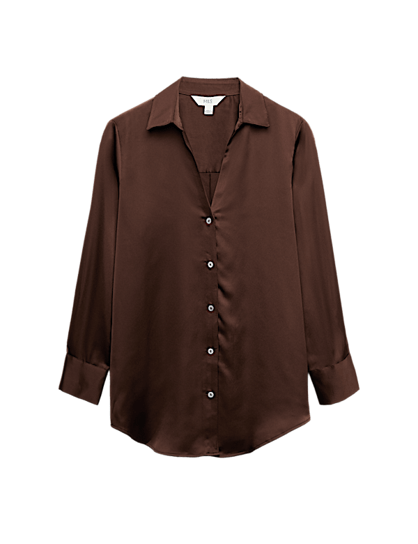 Satin V-Neck Collared Shirt