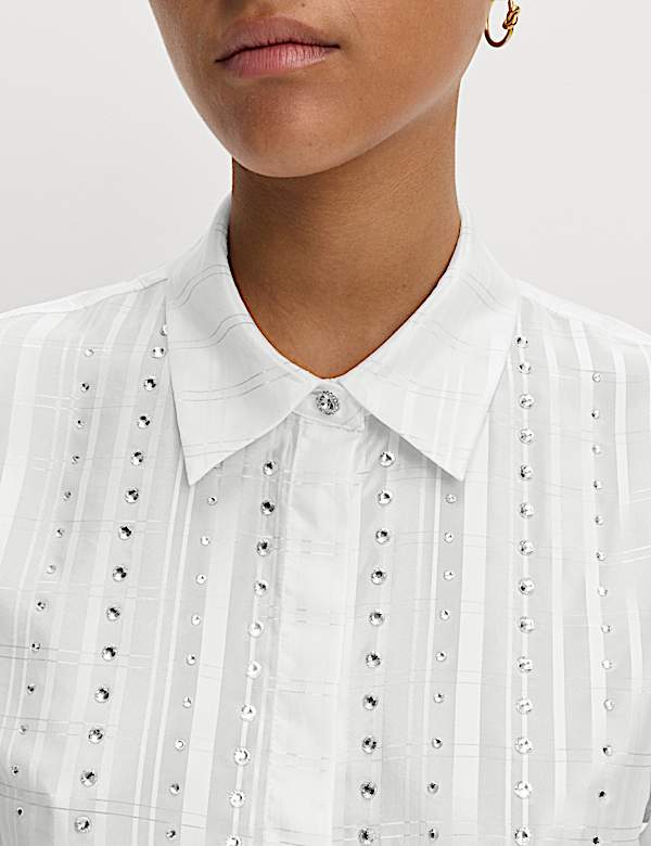 Checked Embellished Collared Shirt - ID