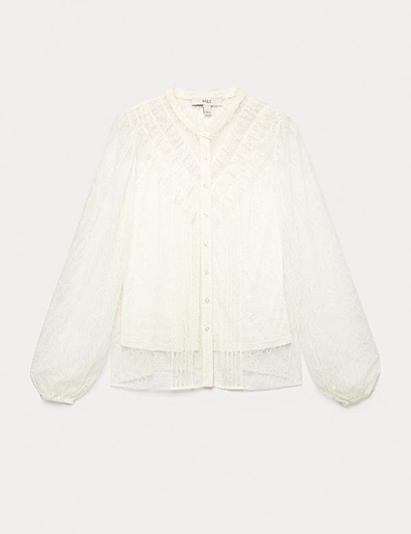 Hochgeschlossenes Shirt mit Spitze - AT