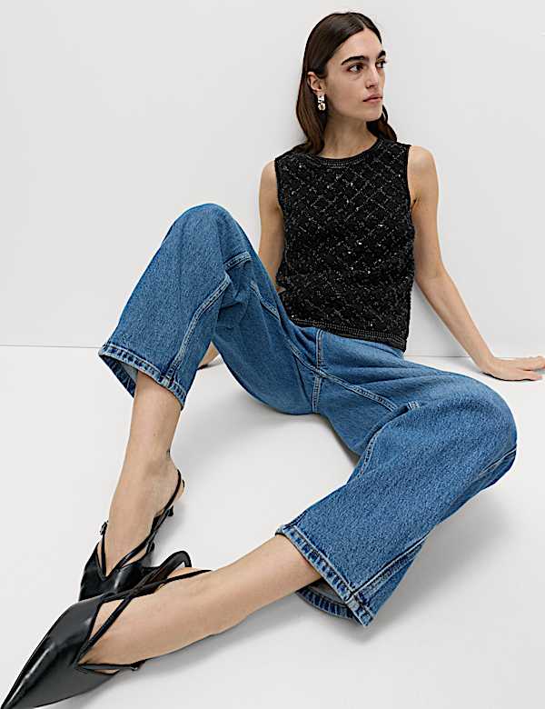 Beaded Embellished Shell Top - NO