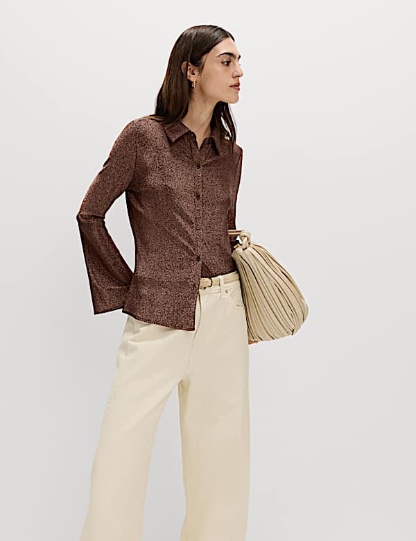 Lurex Mix Sparkly Fitted Flute Sleeve Shirt