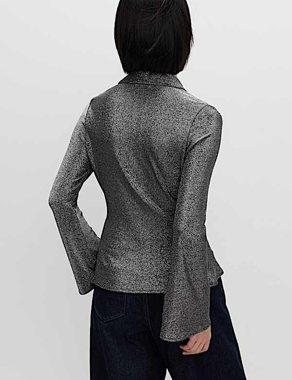 Sparkly Fitted Flute Sleeve Shirt - EE