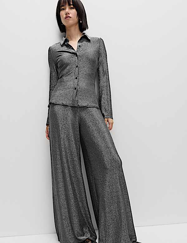 Sparkly Fitted Flute Sleeve Shirt - EE