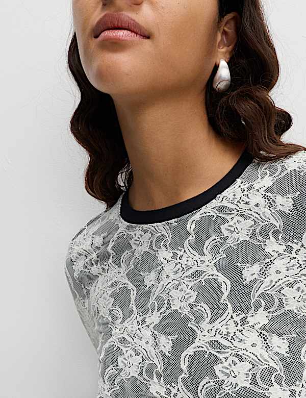 Lace Jersey Long Sleeve Top