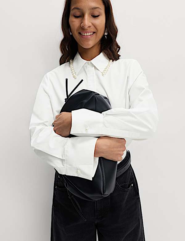 Pure Cotton Beaded Collar Oversized Shirt - MX