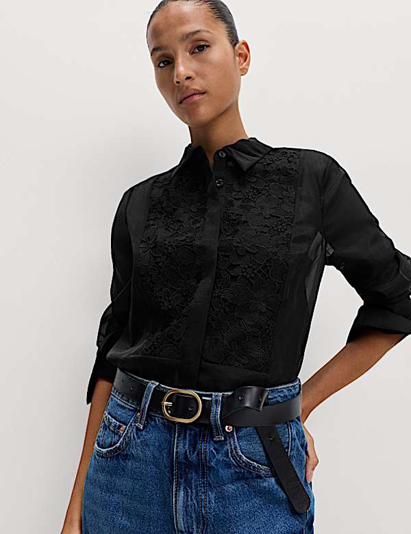 Lace Bib Collared Shirt - DK