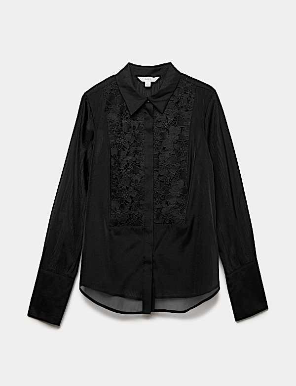Lace Bib Collared Shirt - DK