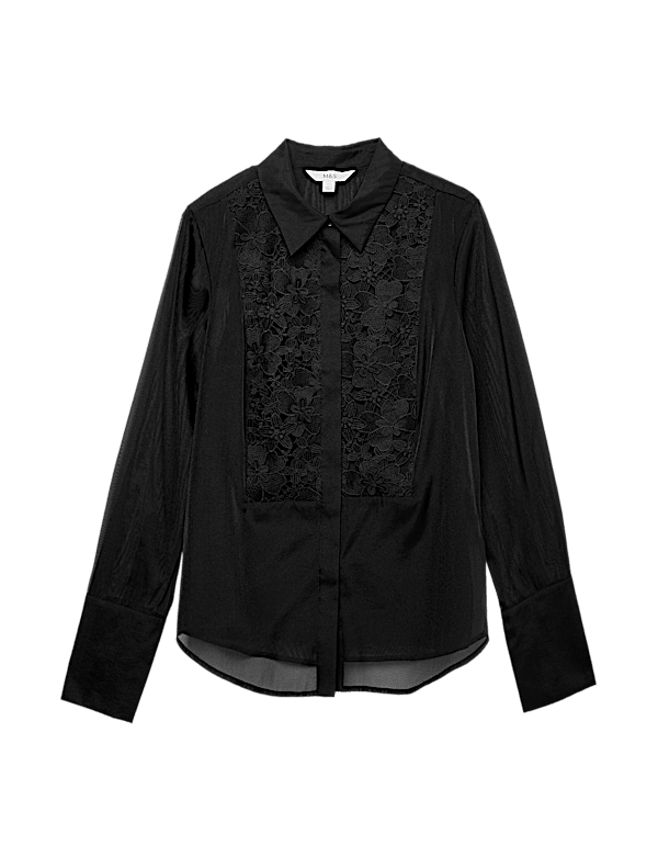 Lace Bib Collared Shirt