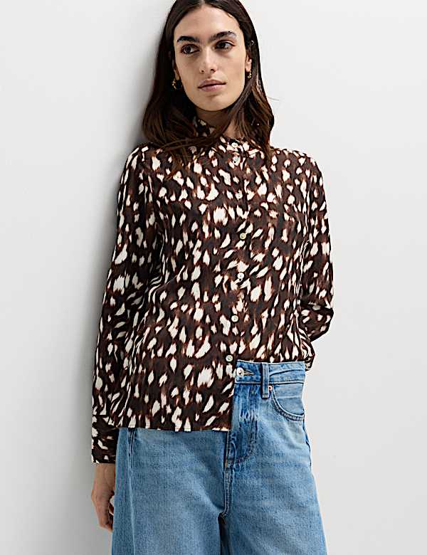 Animal Print Collared Shirt - DK
