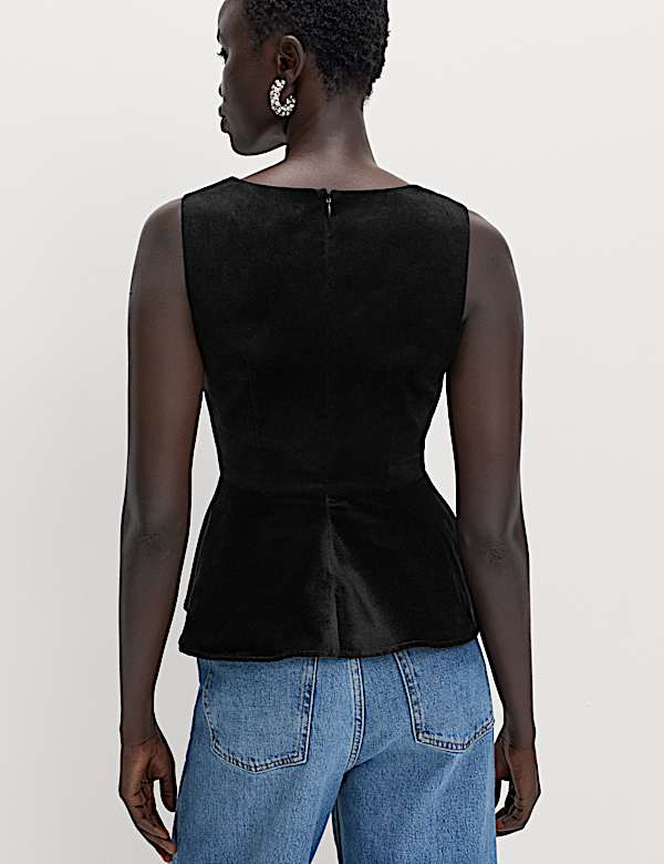 Velvet Embellished Detail Fitted Peplum Top - AT